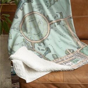 Vintage Map Print Throw Blanket with Sherpa Lining 50x60 Inches